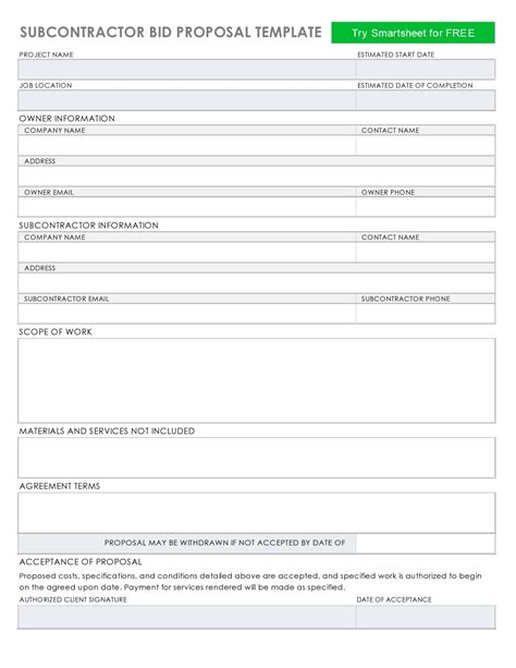 printable bid proposal forms contractor bid proposal forms