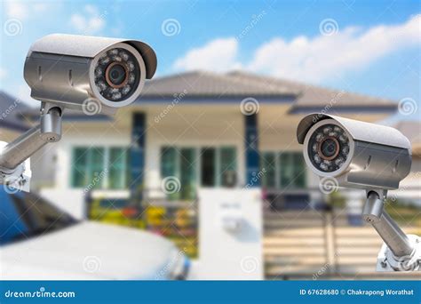 cctv home camera security operating  house stock photo image  monitor dome