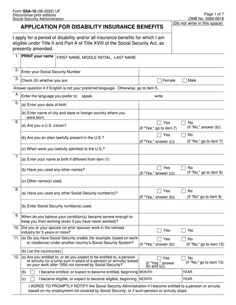 ssa  application  disability insurance benefits forms docs