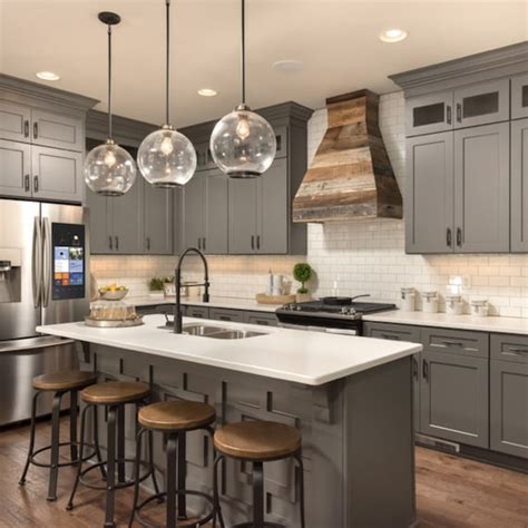 upgrade  kitchen  stunning grey countertops  wood cabinets