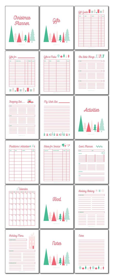 christmas planner printables  red  green trees