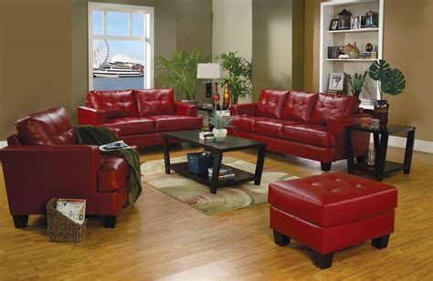 samuel red leather living room set   coaster  coleman furniture