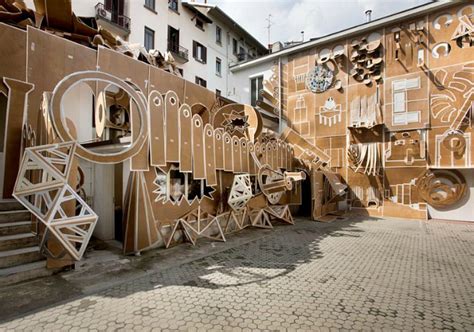 pop  building milan  temporary architectural installation built  cardboard  tape