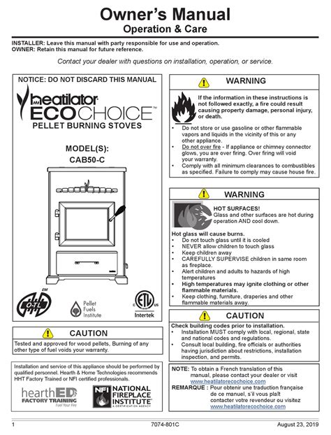 heatilator ecochoise cab  owners manual   manualslib