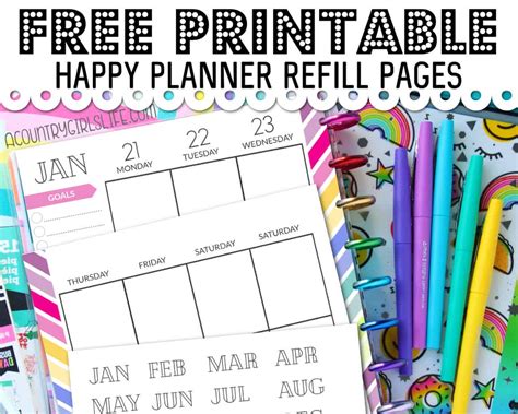 printable happy planner refill pages classic sized  country