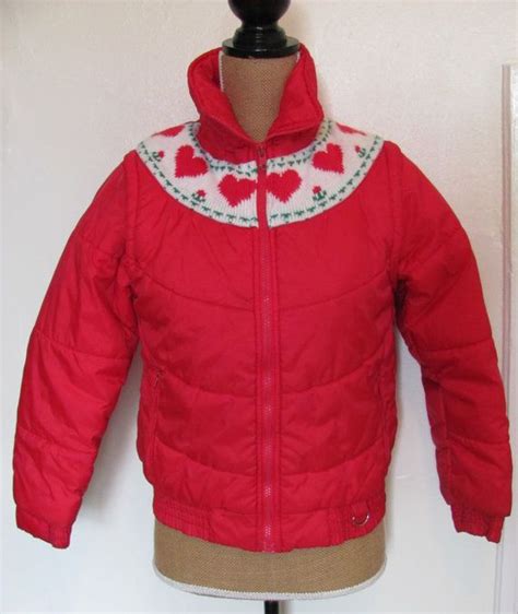 Vintage Puffy Coat Circa 70s Girls Red Jacket With Knitted Etsy