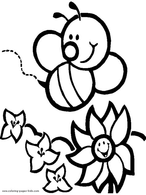bee  flowers color page coloring pages  kids