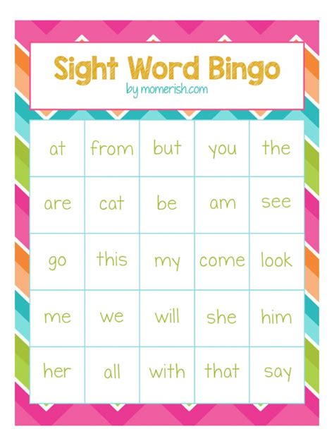sight word bingo printable printable word searches