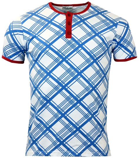 madcap england men s short sleeve granddad top in white blue