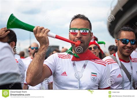 Football Fan Of Iran At 2018 World Cup In Russia With Pipe