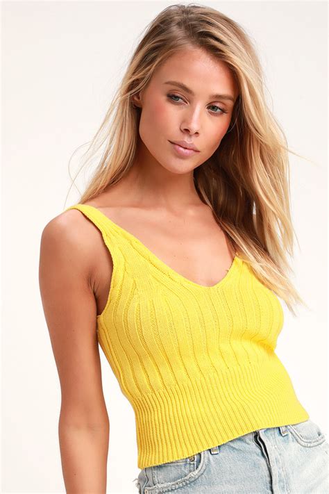 cute yellow tank top cable knit tank top sweater tank top lulus