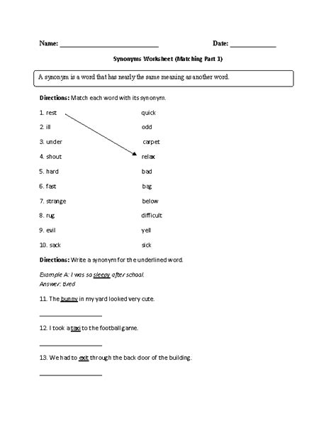 Synonyms Antonyms Worksheet 6th Grade