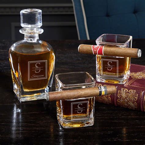 oakhill etched cigar  whiskey gift set