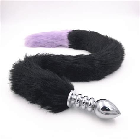 anal plug fox tail stainless steel butt plug anal stopper purple and