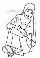 Mewarnai Gambar Muslimah Akhwat Coloring Sketsa Moslem Kartun sketch template