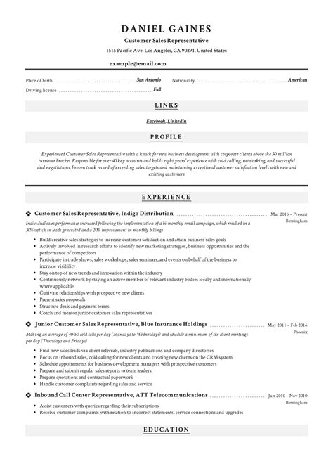 sales representative resume template   school lesson
