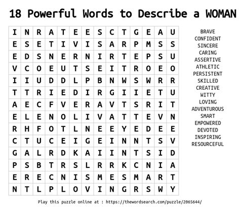 word search   powerful words  describe  woman