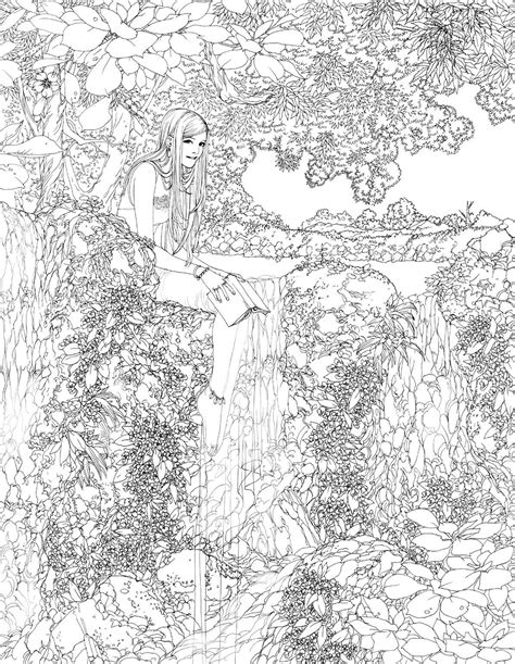waterfall lineart  wen   coloring pages coloring pages