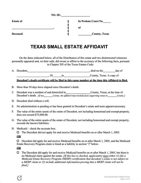 small estate affidavit form sample   bankhomecom