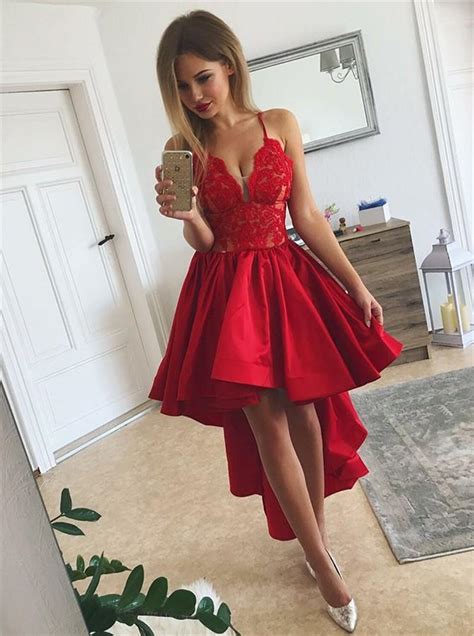 Sexy Red Short Prom Dresses Backless Spaghetti Strap A
