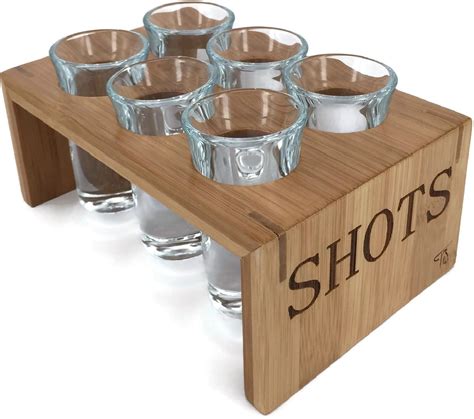 Shot Glass Set 6 Glasses In Stylish Vintage Bamboo Shot Glass Holder