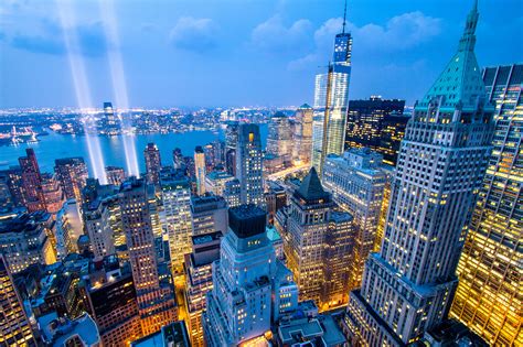 york city  york night city skyline buildings skyscrapers rays river wallpapers