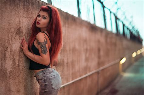 Wallpaper Women Outdoors Redhead Model Long Hair Ass Red