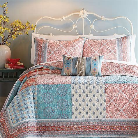 jessica simpson indian inspired sunrise quilt in coral blue bed bath