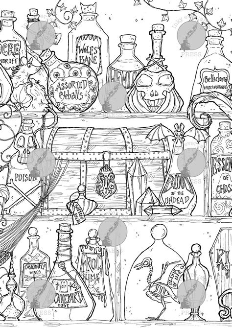 potion bottles coloring page witches brew  black magic  etsy