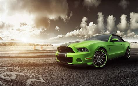 wallpaper ford mustang shelby gt500 green supercar front