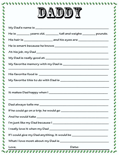 diy fathers day questionnaire    mom  printable dad