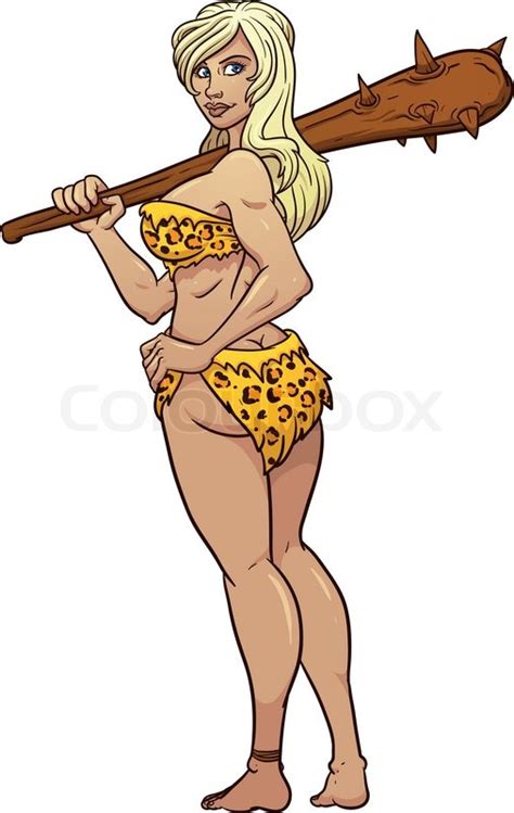 sexy cartoon cave woman holding a club stock vector colourbox