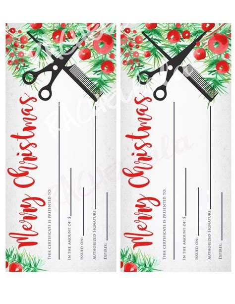 hair salon gift certificate template printable christmas etsy