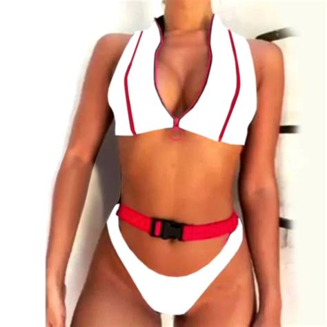 Red Bikini Set Swimsuit Women Bikini Set Halter Swimwear 2020 Buckle