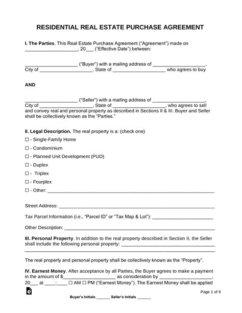 purchase  sale agreement template word  eforms