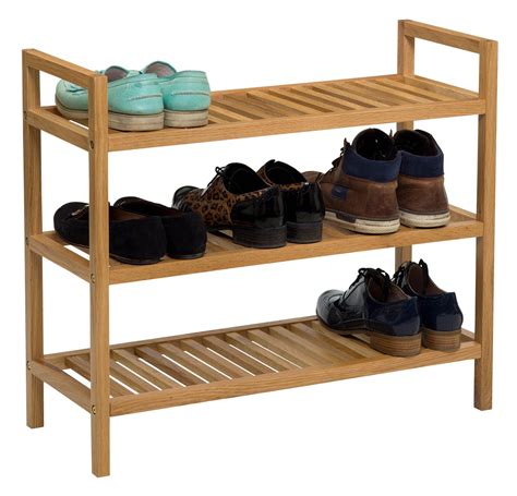 tier stackable solid oak shoe rack store  shoes