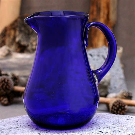Blue Handcrafted Handblown Recycled Glass Pitcher Pure Cobalt Novica