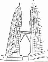 Petronas Towers Malaysia Coloring Pages Kuala Lumpur Kids Dots Connect Worksheet Dot Easy Printable Color sketch template