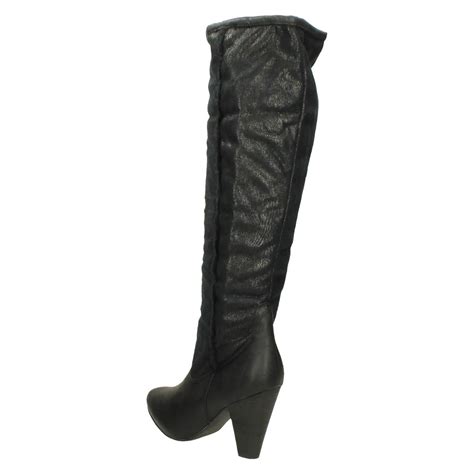 Ladies Spot On Knee High Fleece Lined Heeled Boots Ebay
