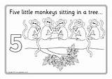 Nursery Monkeys Colouring Rhyme Sparklebox Swinging Iweky sketch template