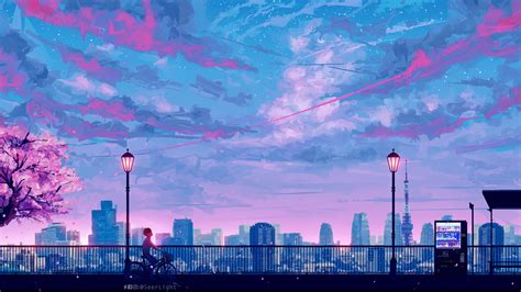 anime cityscape landscape scenery  wallpaperx