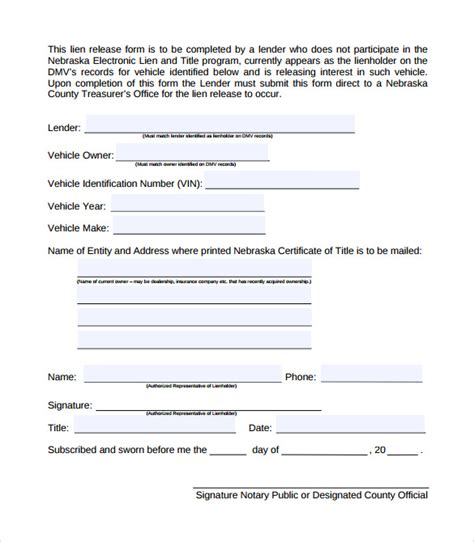 sample lien release forms