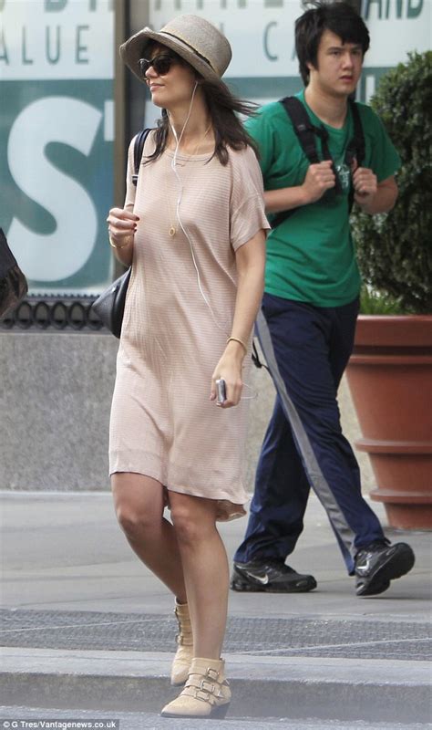 katie holmes steps out in new york wearing a pale pink t shirt dress daily mail online