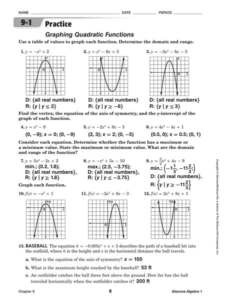 graphing quadratics worksheet answers education template