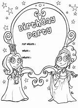 Coloring Birthday Pages Happy Party Card Printable Grandma Invitation Kids Cards Princess Mom Color Daddy Teacher Girls Sheets Print Template sketch template