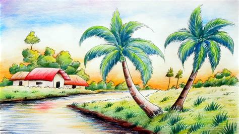 landscape drawing  colour pencil shading sketching guide