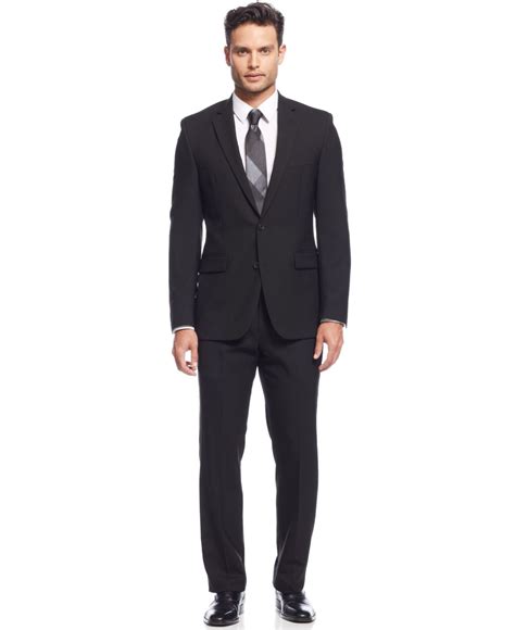 lyst kenneth cole extreme black solid slim fit suit in black for men