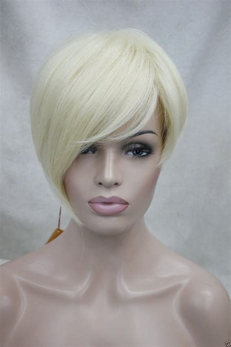 0000121 High Quality Synthetic Asymmetrical Tilted Bangs Pale Blonde