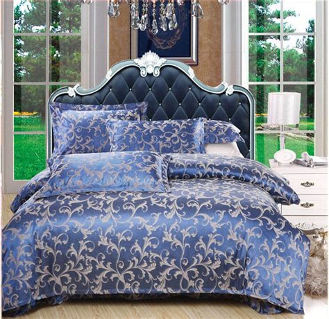 blue silk bedding set king pcs bed set tribute silk comforter cover sheet jacquard bed linen