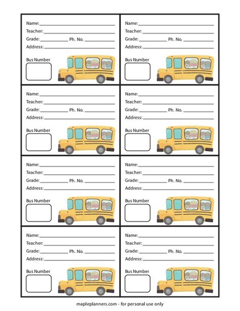 printable bus tags  students printable templates  nora